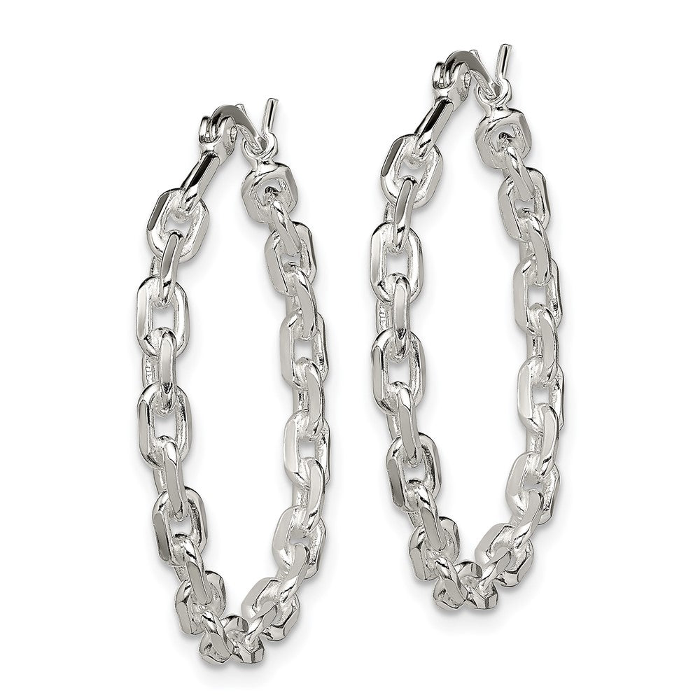 Sterling Silver Polished Cable Chain 3x30mm Hoop Earrings - Product Photo