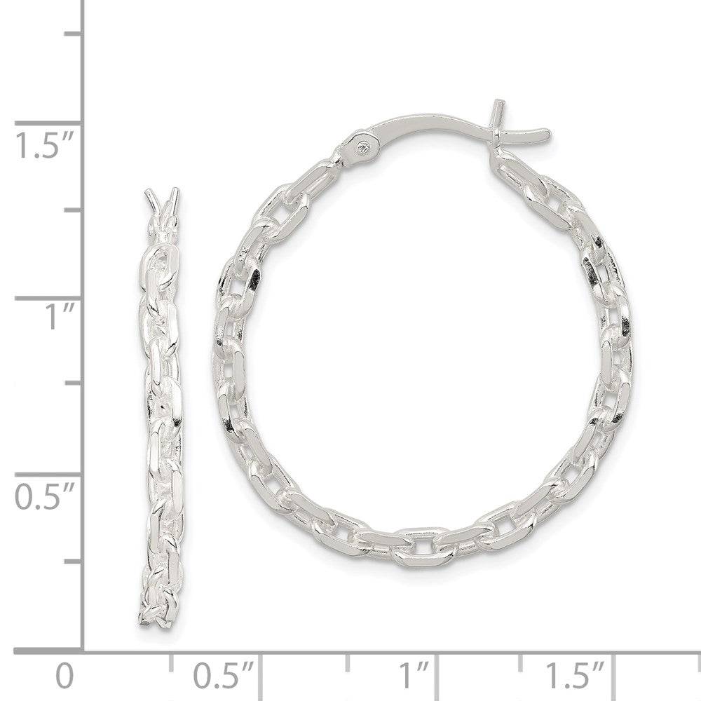 Sterling Silver Polished Cable Chain 3x30mm Hoop Earrings - Product Photo