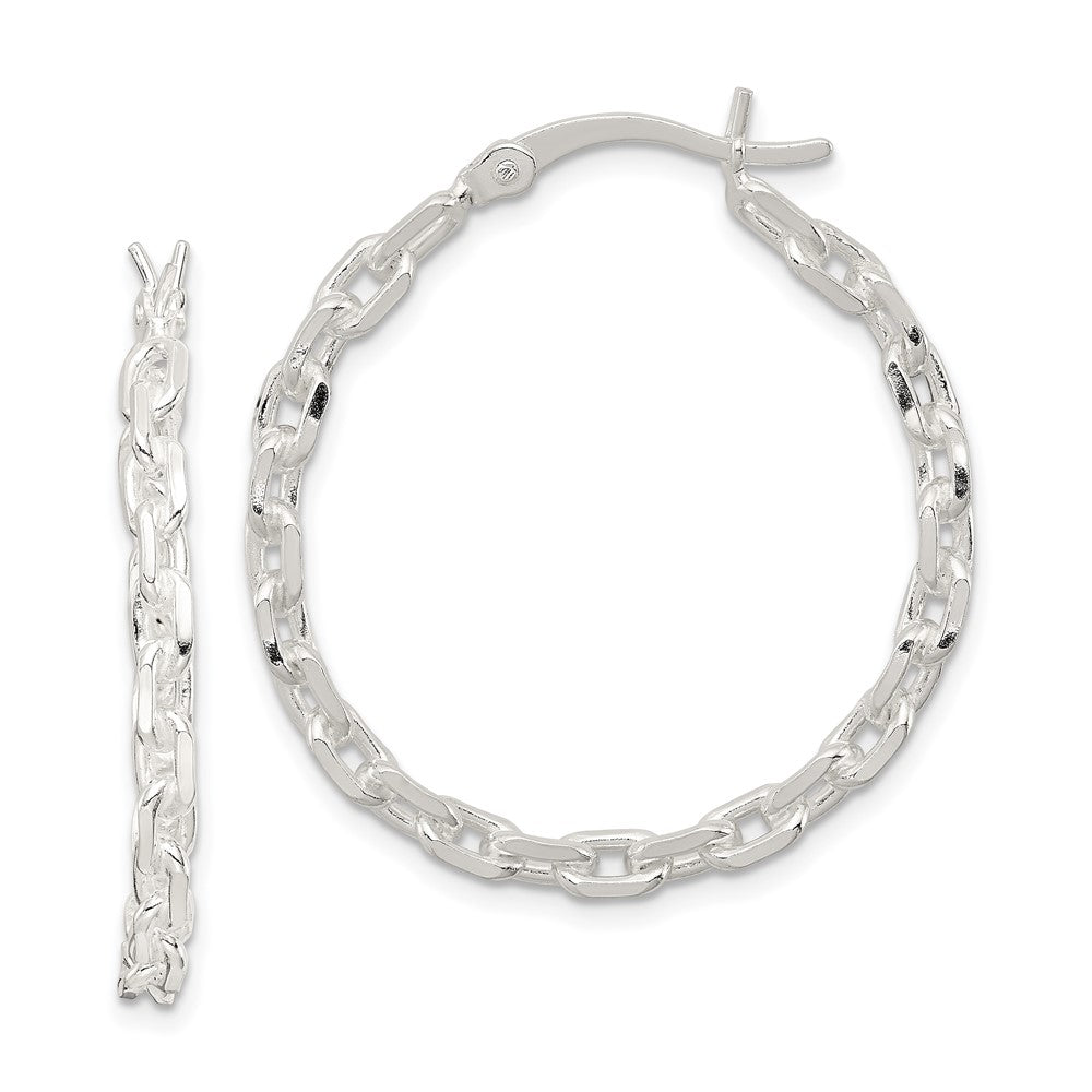 Sterling Silver Polished Cable Chain 3x30mm Hoop Earrings - Product Photo