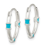 Sterling Silver Polished Light Blue Enamel Endless Hoop Earrings - Product Photo