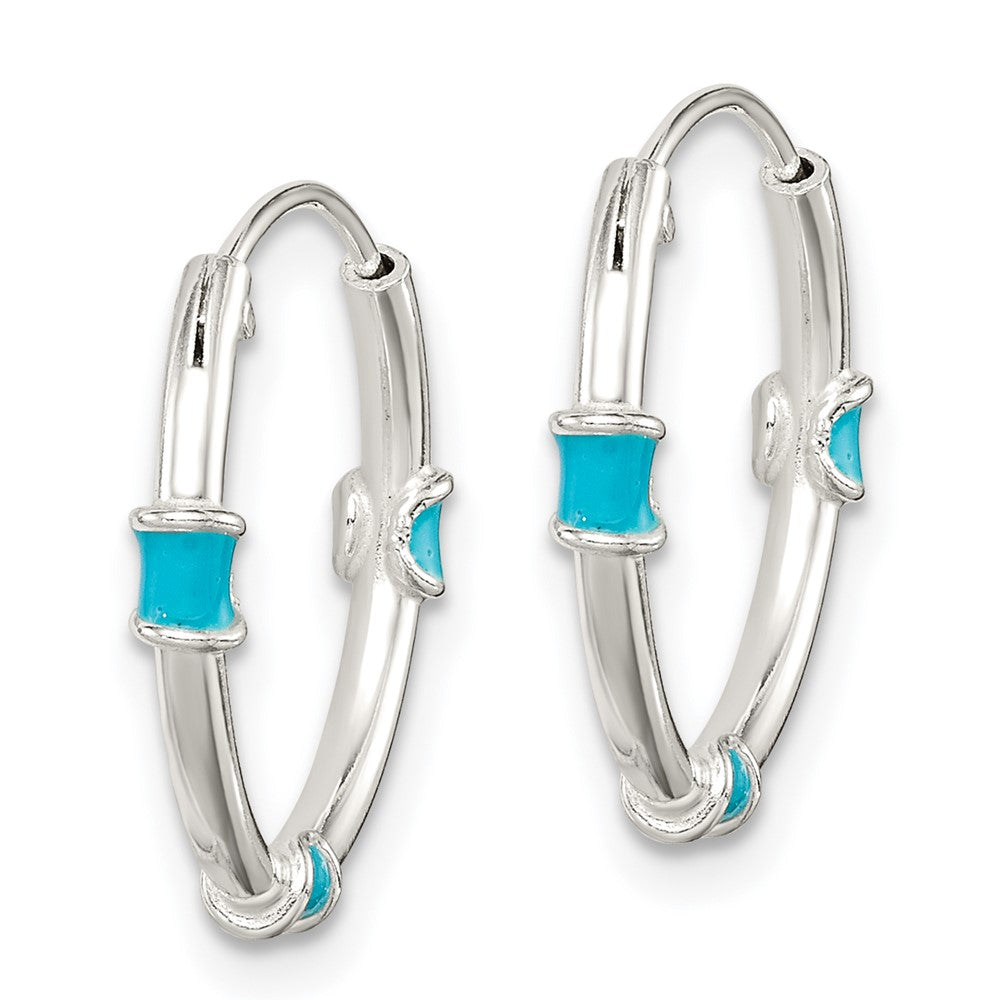 Sterling Silver Polished Light Blue Enamel Endless Hoop Earrings - Product Photo
