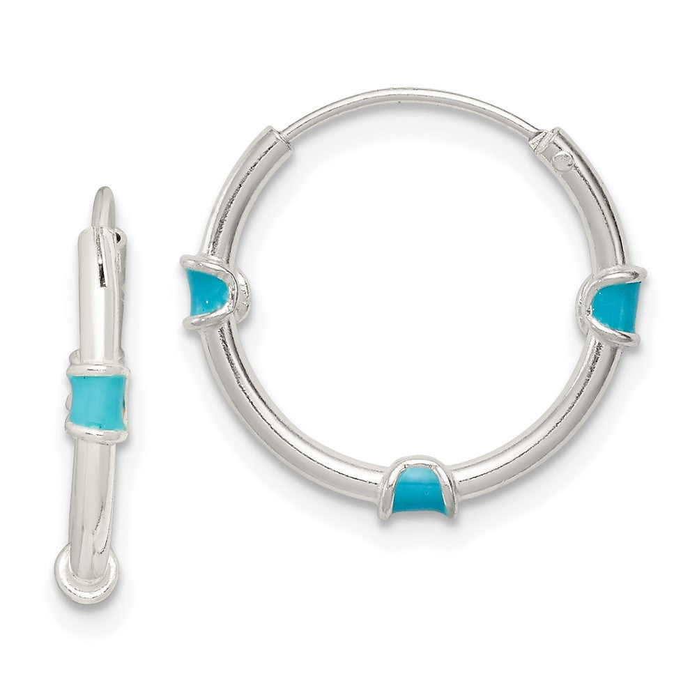 Sterling Silver Polished Light Blue Enamel Endless Hoop Earrings - Product Photo
