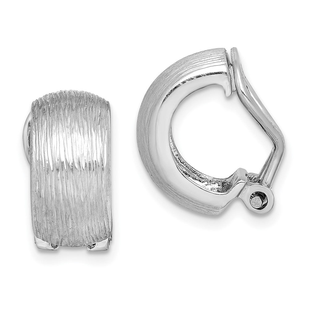 Sterling Silver Rhodium-plated Diamond-Cut Non-Pierced J-Hoop Earrings