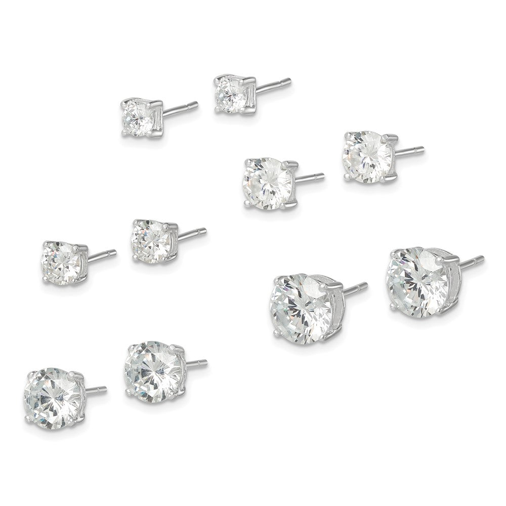 Sterling Silver Polished Round CZ 5-Pair Post Earrings Set - Product Photo