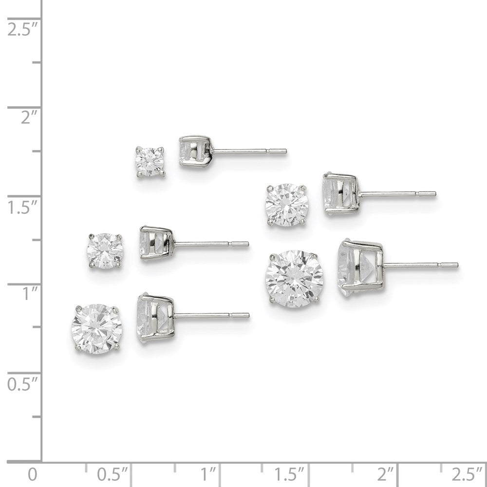 Sterling Silver Polished Round CZ 5-Pair Post Earrings Set - Product Photo