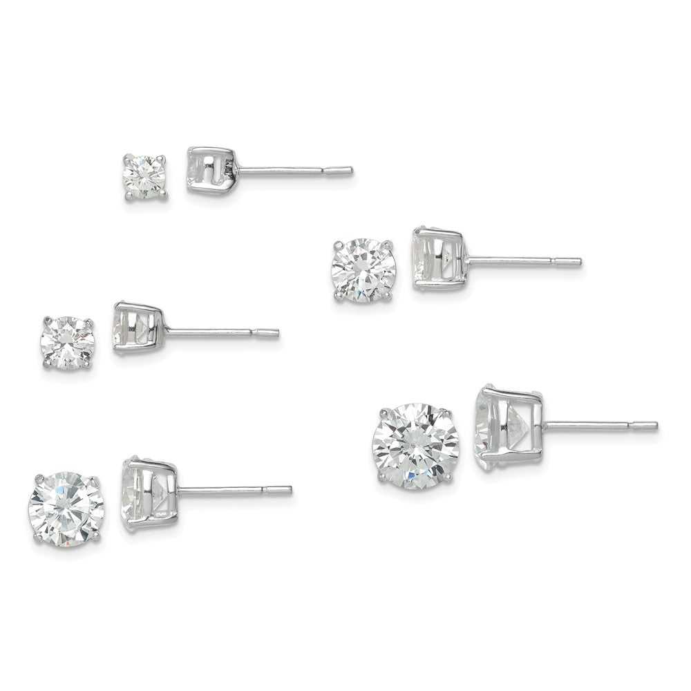 Sterling Silver Polished Round CZ 5-Pair Post Earrings Set - Product Photo