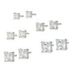 Sterling Silver Polished Square CZ 5-Pair Post Earrings Set - Product Photo