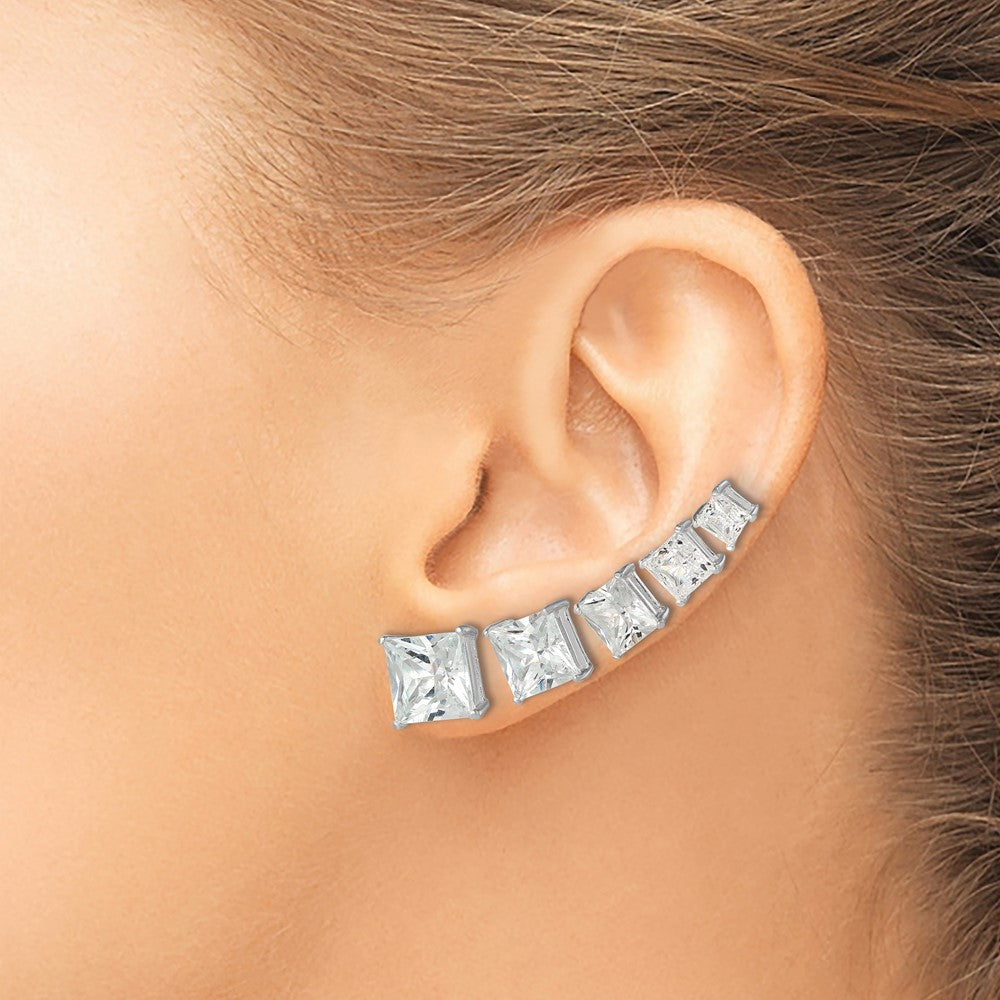 Sterling Silver Polished Square CZ 5-Pair Post Earrings Set - Product Photo