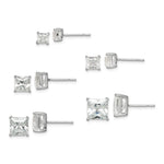 Sterling Silver Polished Square CZ 5-Pair Post Earrings Set - Product Photo