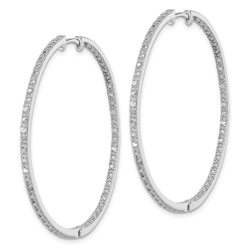 Sterling Silver Rhodium-plated Diamond In & Out Hoop Earrings - Product Photo