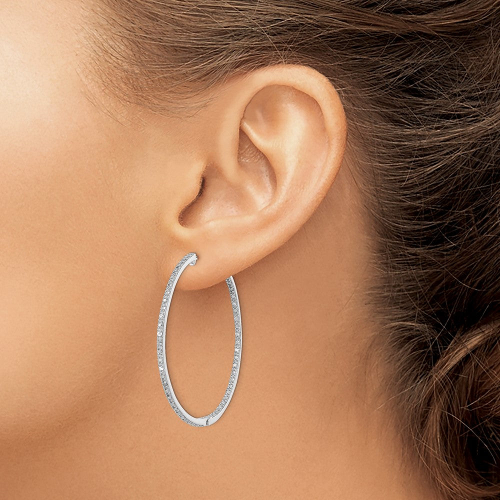 Sterling Silver Rhodium-plated Diamond In & Out Hoop Earrings - Product Photo