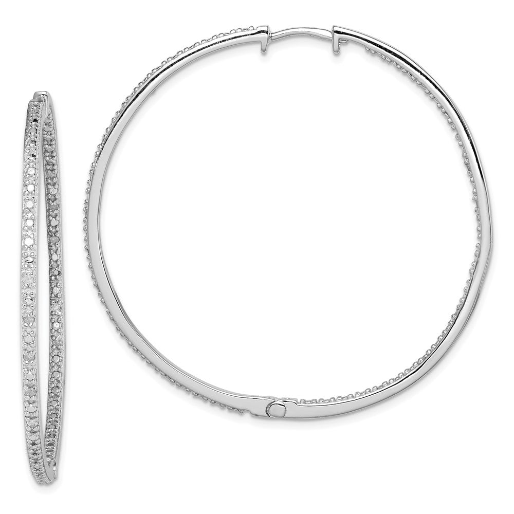 Sterling Silver Rhodium-plated Diamond In & Out Hoop Earrings - Product Photo