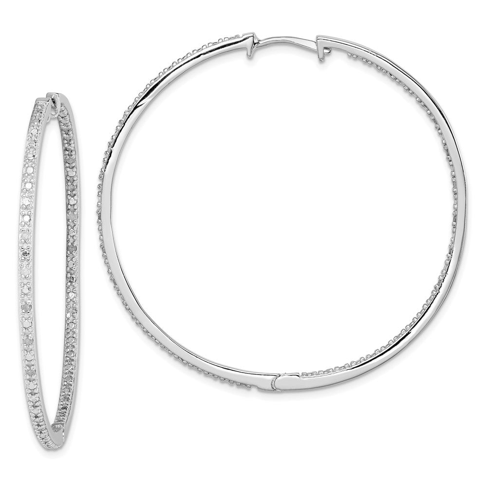 Sterling Silver Rhodium-plated Diamond In & Out Hoop Earrings - Product Photo