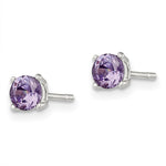 Sterling Silver Polished Round 4mm Purple CZ Stud Earrings - Product Photo