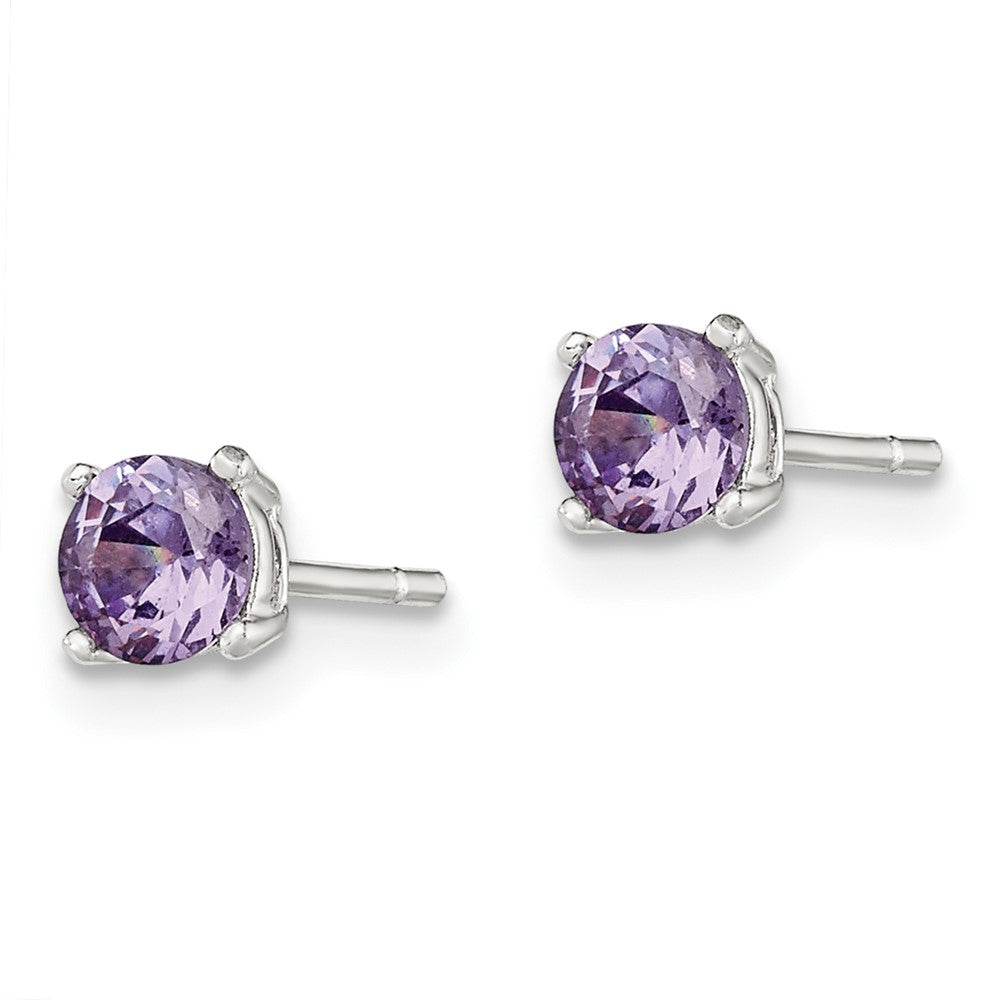 Sterling Silver Polished Round 4mm Purple CZ Stud Earrings - Product Photo