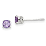 Sterling Silver Polished Round 4mm Purple CZ Stud Earrings - Product Photo
