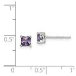 Sterling Silver Polished Square 4mm Purple CZ Stud Earrings - Product Photo