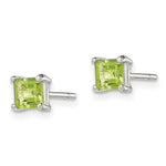 Sterling Silver Polished 4mm Square Light Green CZ Stud Earrings - Product Photo