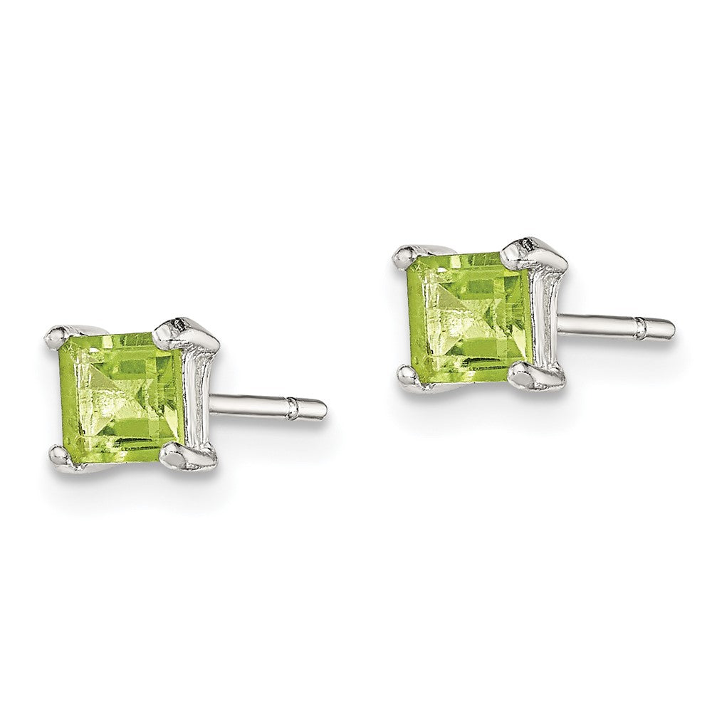 Sterling Silver Polished 4mm Square Light Green CZ Stud Earrings - Product Photo