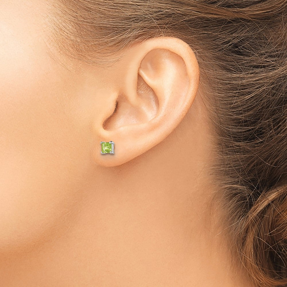 Sterling Silver Polished 4mm Square Light Green CZ Stud Earrings - Product Photo