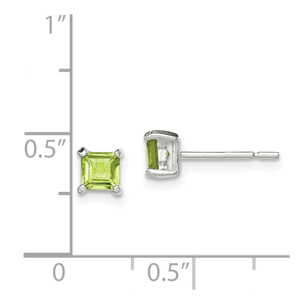 Sterling Silver Polished 4mm Square Light Green CZ Stud Earrings - Product Photo