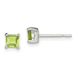 Sterling Silver Polished 4mm Square Light Green CZ Stud Earrings - Product Photo