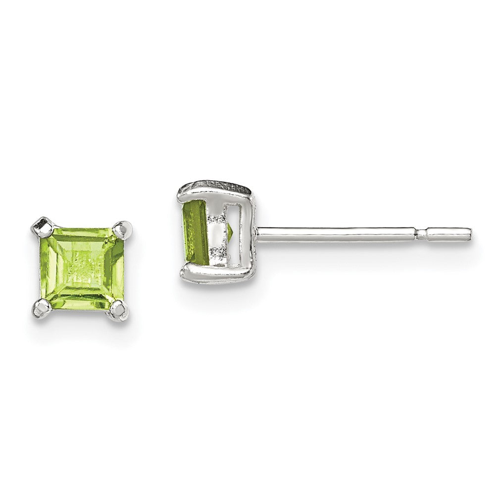 Sterling Silver Polished 4mm Square Light Green CZ Stud Earrings - Product Photo