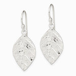 Sterling Silver Leaf Textured Dangle Earrings - Product Photo
