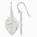 Sterling Silver Leaf Textured Dangle Earrings - Product Photo