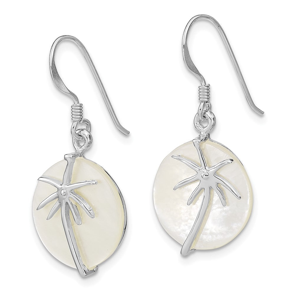 Sterling Silver Rhodium-plated Polished MOP Palm Tree Earrings - Product Photo