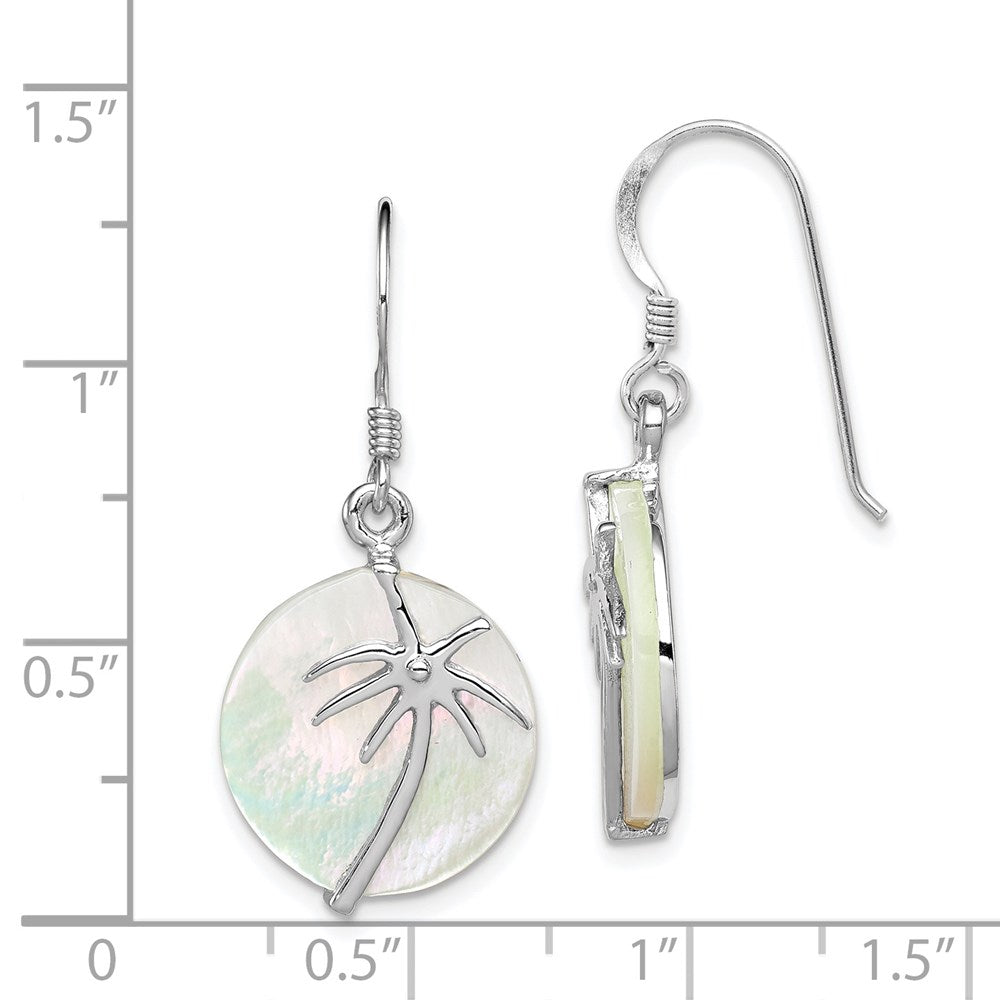 Sterling Silver Rhodium-plated Polished MOP Palm Tree Earrings - Product Photo