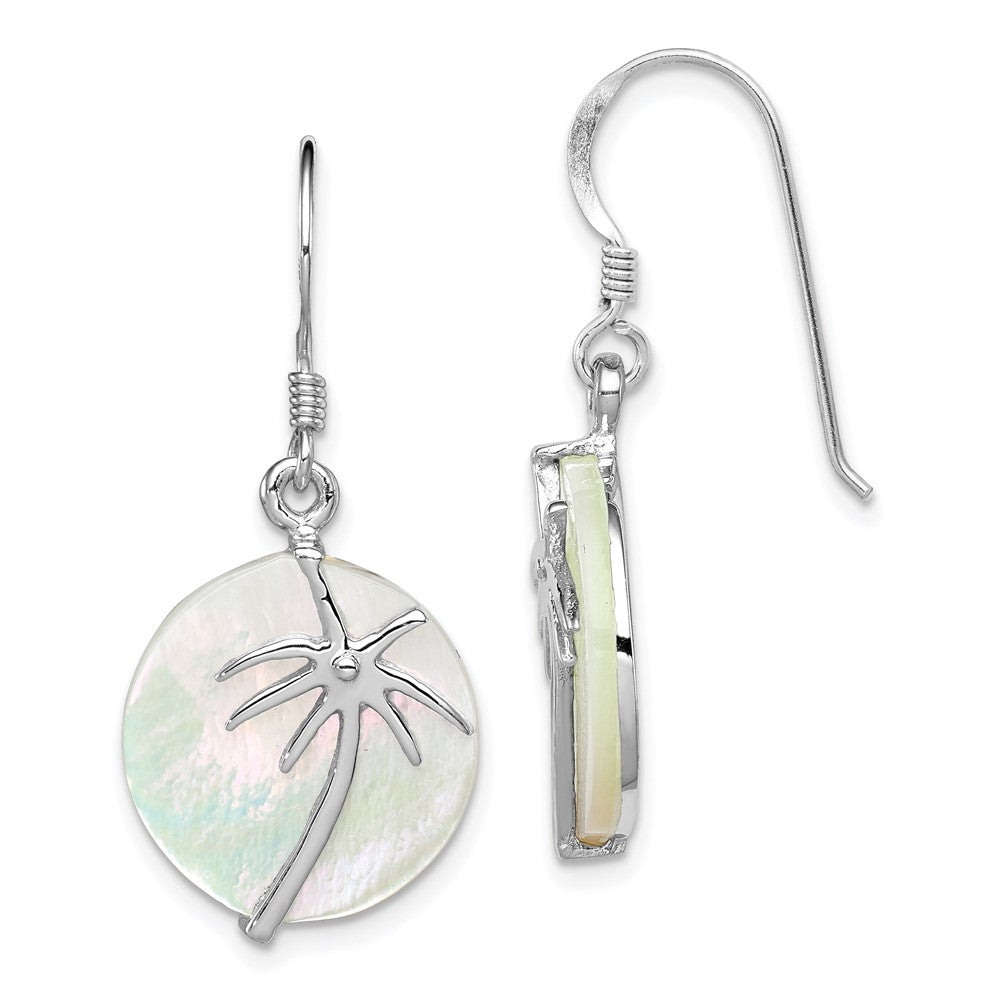 Sterling Silver Rhodium-plated Polished MOP Palm Tree Earrings