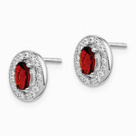 Sterling Silver Rhodium Polished January Red and White CZ Oval Earrings - Product Photo