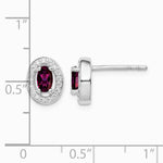 Sterling Silver Rhodium Polished January Red and White CZ Oval Earrings - Product Photo