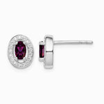 Sterling Silver Rhodium Polished January Red and White CZ Oval Earrings - Product Photo