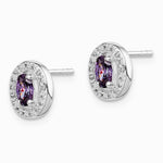Sterling Silver Rhodium-plated w/ Purple and White CZ Oval Stud Earrings - Product Photo