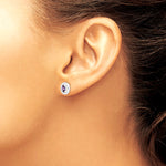 Sterling Silver Rhodium-plated w/ Purple and White CZ Oval Stud Earrings - Product Photo