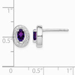 Sterling Silver Rhodium-plated w/ Purple and White CZ Oval Stud Earrings - Product Photo