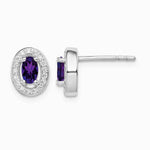 Sterling Silver Rhodium-plated w/ Purple and White CZ Oval Stud Earrings - Product Photo