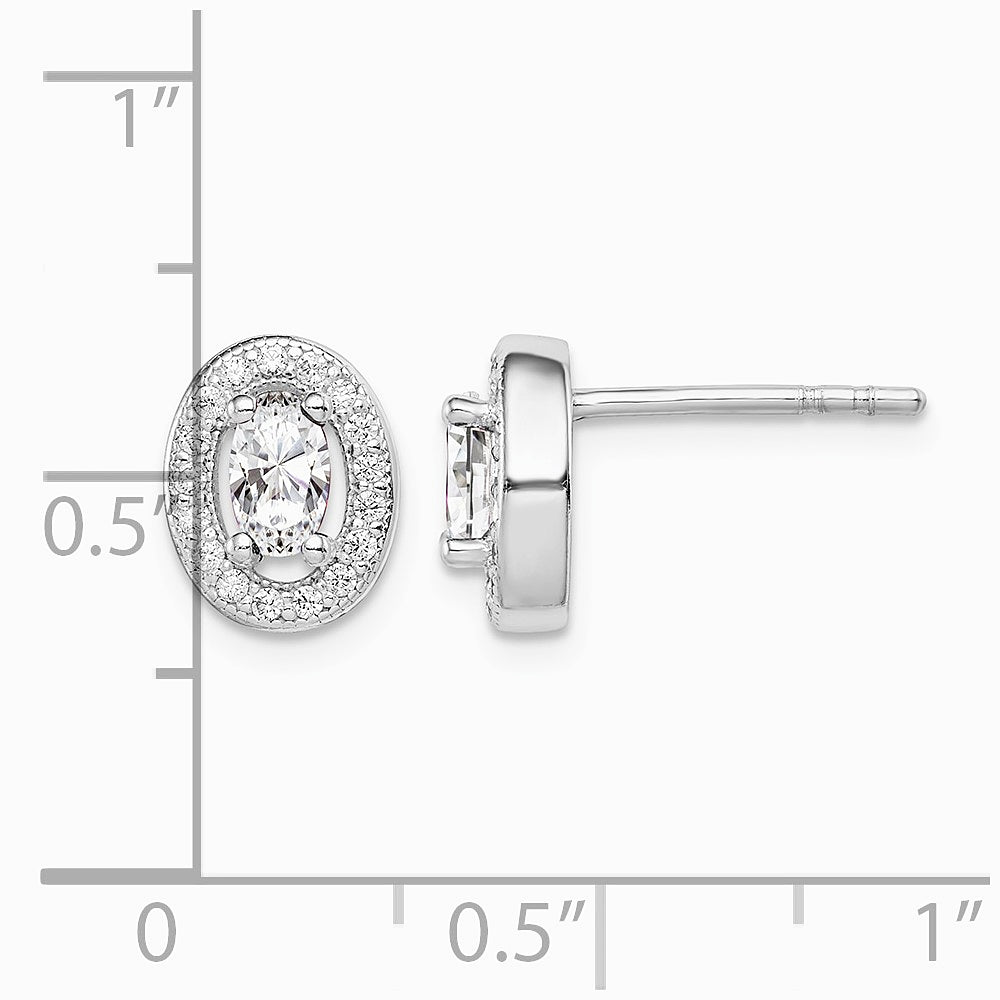 Sterling Silver Rhodium-plated w/ CZ Oval Stud Earrings - Product Photo