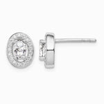 Sterling Silver Rhodium-plated w/ CZ Oval Stud Earrings - Product Photo