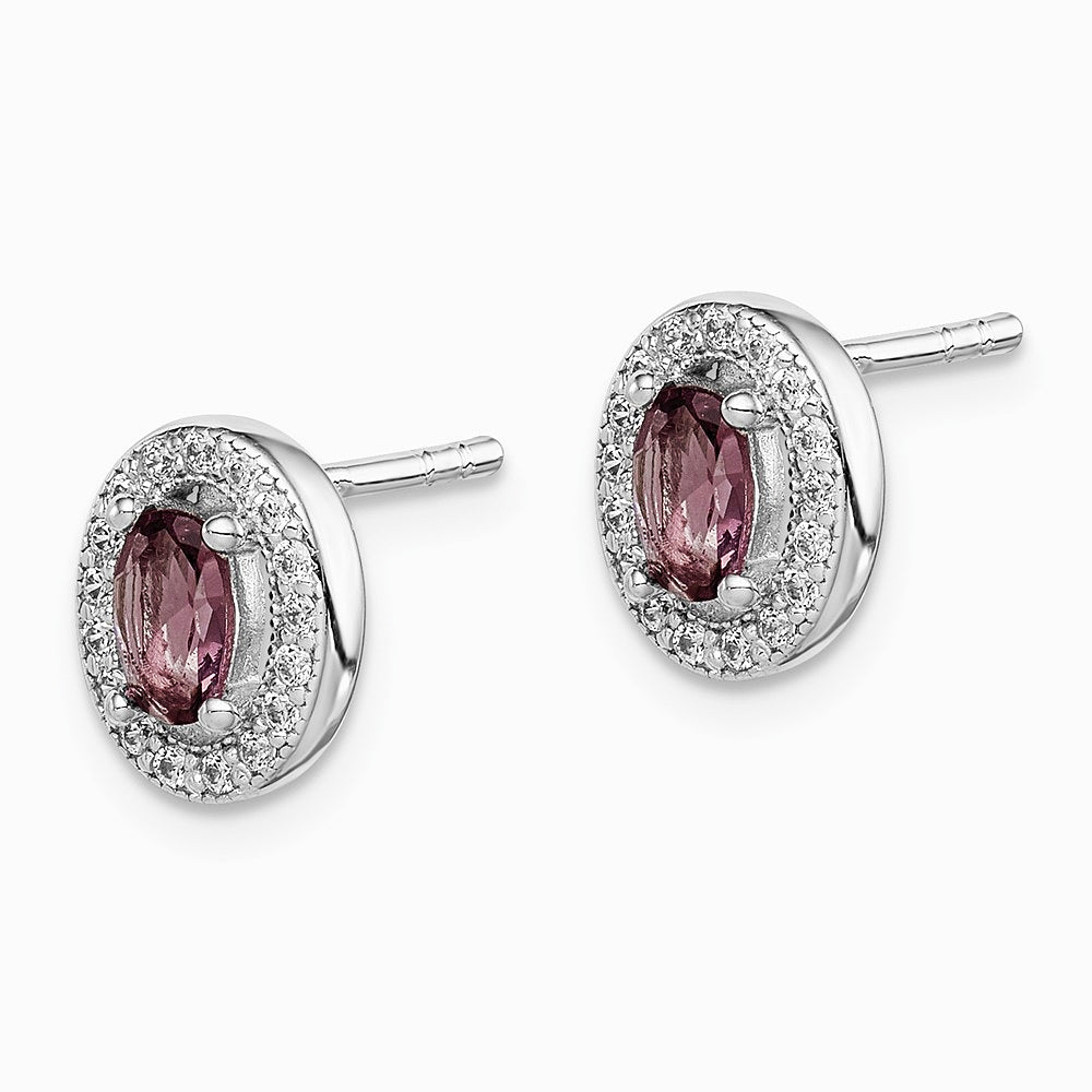 Sterling Silver Rhodium-pltd June Purple and White CZ Oval Post Earrings - Product Photo