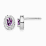 Sterling Silver Rhodium-pltd June Purple and White CZ Oval Post Earrings - Product Photo