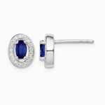 Sterling Silver Rhodium-plated Blue and White CZ Oval Stud Earrings - Product Photo