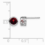 Sterling Silver Rhodium-plated Polished Garnet Round Post Earrings - Product Photo