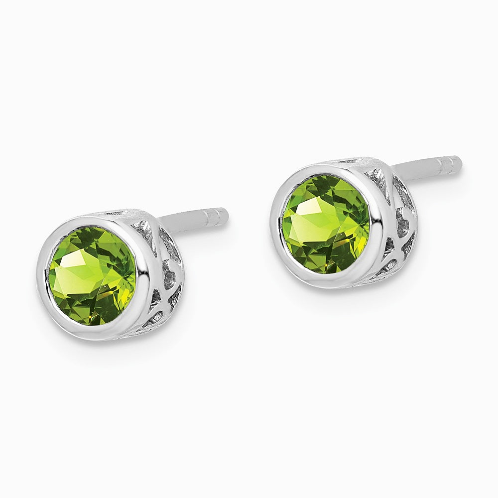 Sterling Silver Rhodium-plated Polished Peridot Round Post Earrings - Product Photo