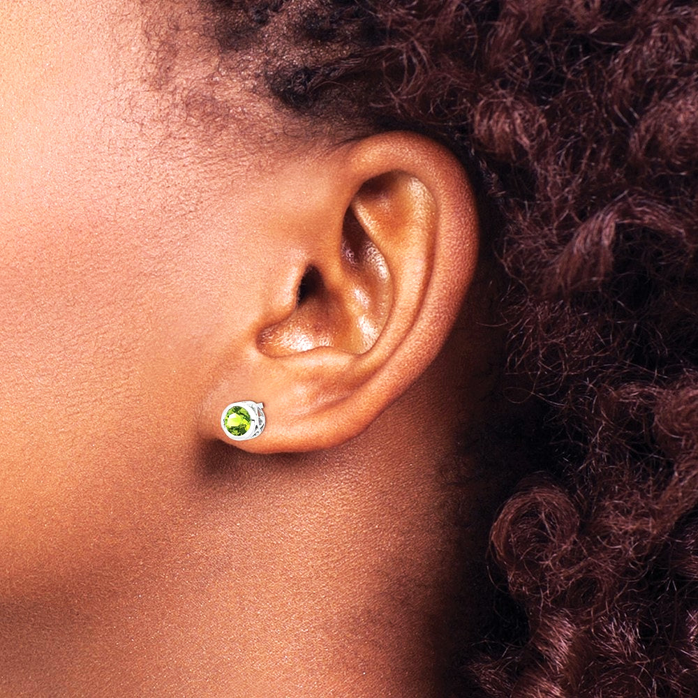 Sterling Silver Rhodium-plated Polished Peridot Round Post Earrings - Product Photo