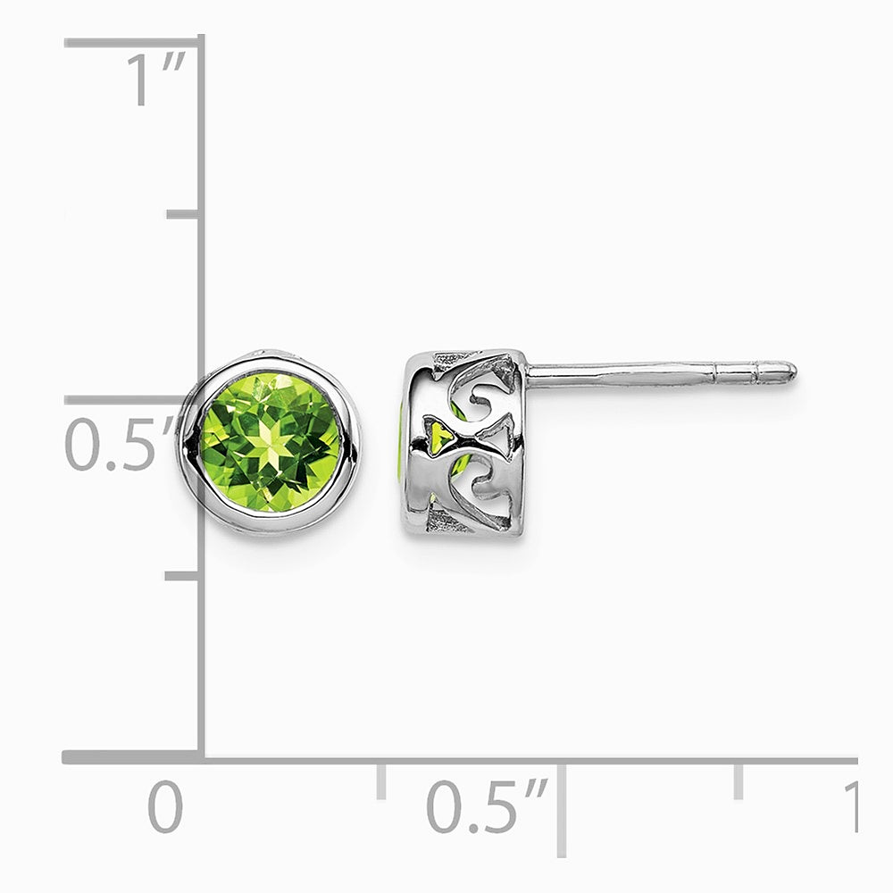 Sterling Silver Rhodium-plated Polished Peridot Round Post Earrings - Product Photo
