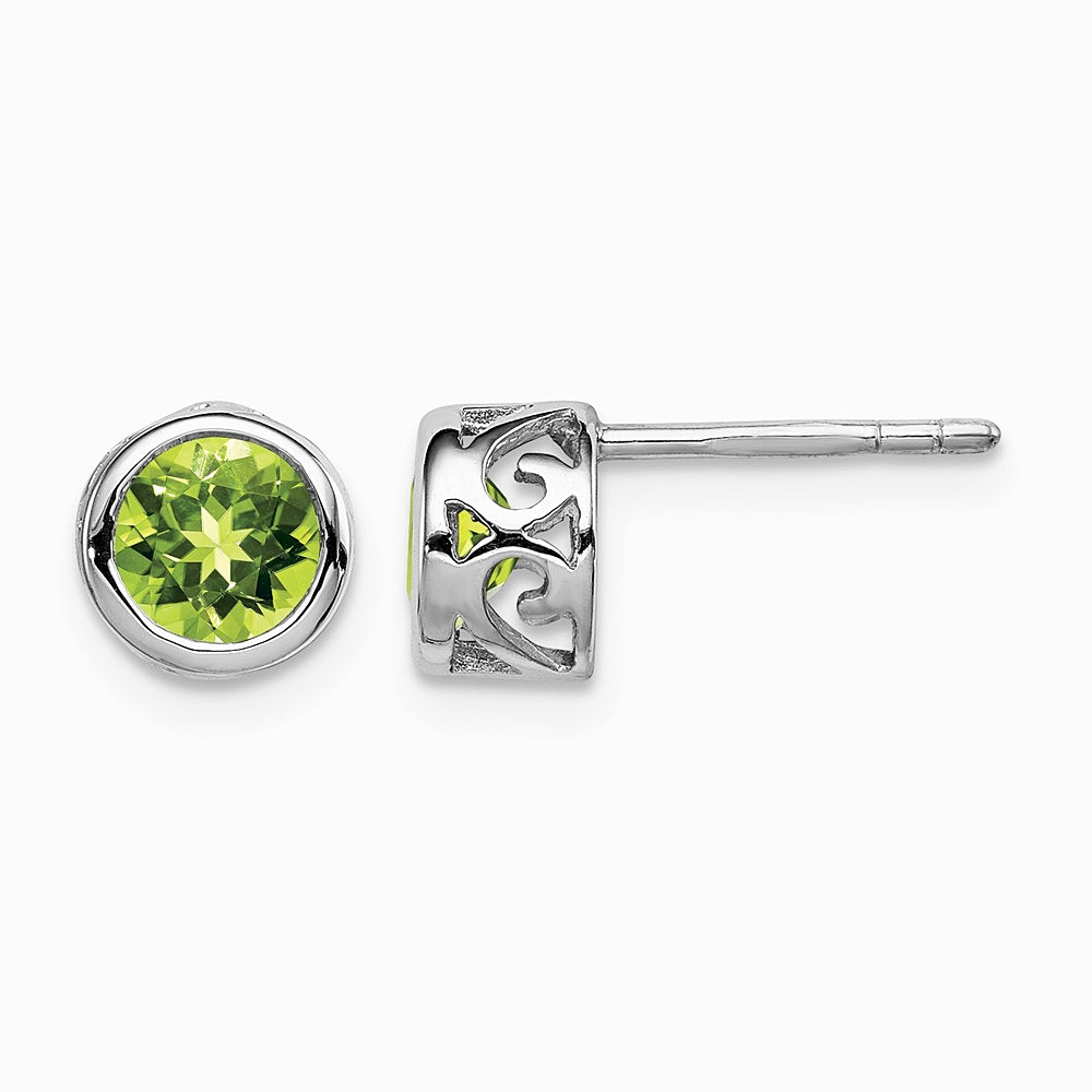 Sterling Silver Rhodium-plated Polished Peridot Round Post Earrings - Product Photo