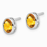 Sterling Silver Rhodium-plated Polished Citrine Oval Post Earrings - Product Photo